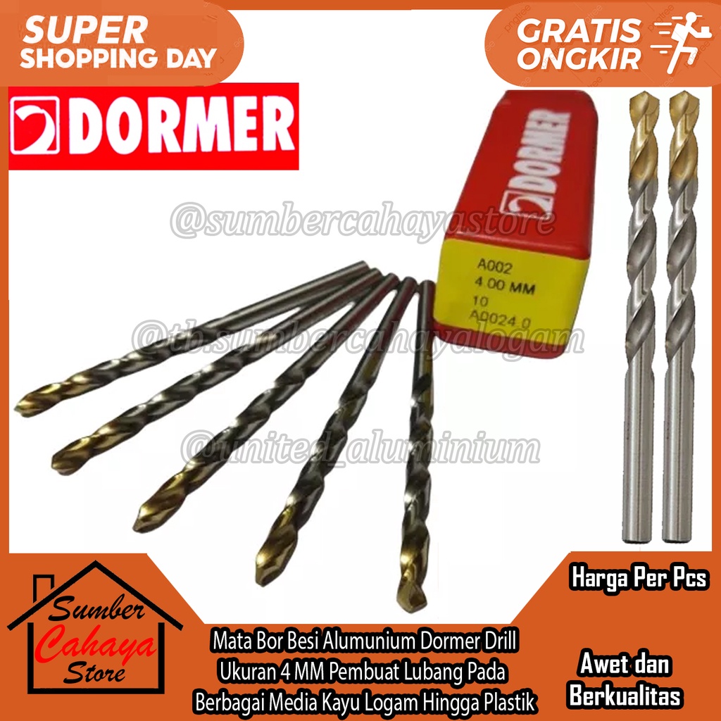Mata Bor Besi Baja Alumunium Dormer Drill Ukuran 4 MM Pembuat Lubang Pada Berbagai Media Kayu Logam 