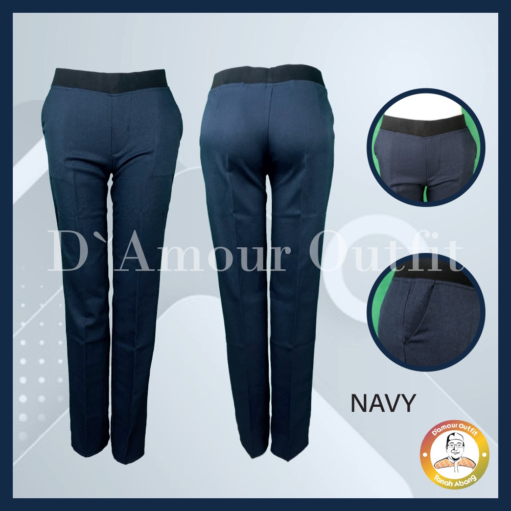 Celana Panjang Wanita Pinggang Karet Polos Pakaian Kerja Formal Kantoran Clana Bahan Cewek Kantor Dewasa Anak Slim Fit Highwaist Baggy Pants Tartan Perempuan Korean Style Cewe Jumbo Big Siz