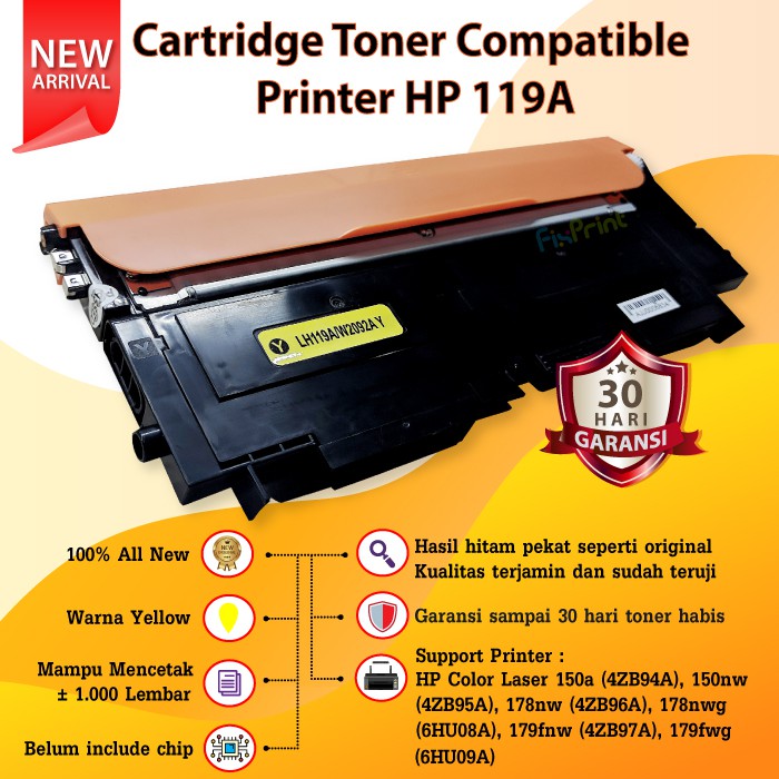 Cartridge Toner Compatible 119A - Printer HP Color Laser 150a 150nw MFP 178nw 179nw 179fnw 179fwg