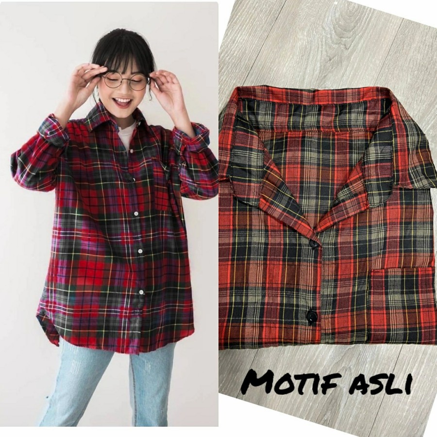 KEMEJA WANITA PAKAIAN KEKINIAN BAJU HEM CEWEK CASUAL PEREMPUAN JUMBO KOTAK AULIA