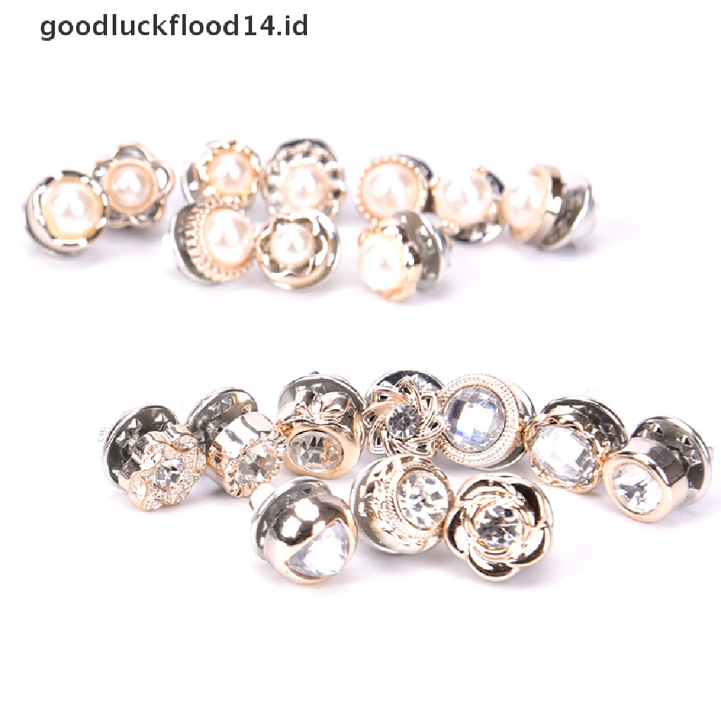 [OOID] 10Pcs/Set Mini Pearl Flower Crystal Brooch Buttons Suit Shirt Lapel Collar Pins ID