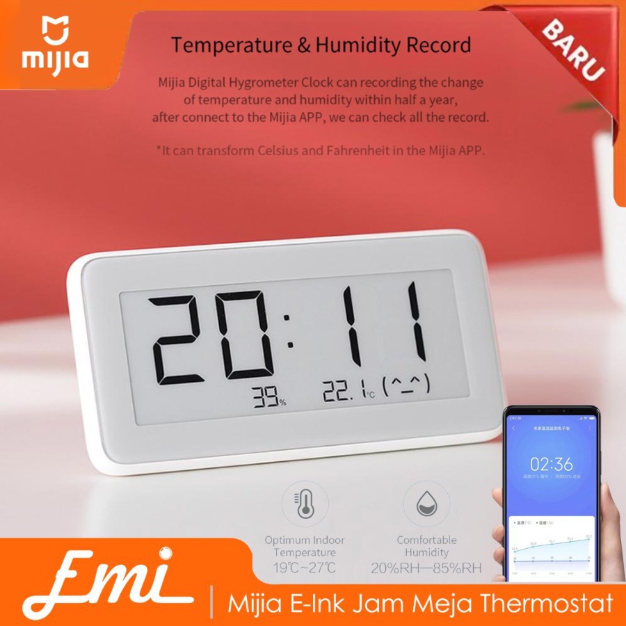 Mijia E-Ink Jam Meja Thermostat Thermometer Hygrometer Humidity Sensor