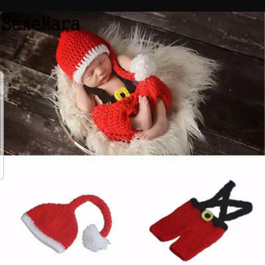 Kostum bayi new born knitted santa christmas costume bayi foto studio