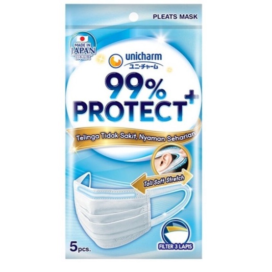 Masker Unicharm 99% Protect+ Pleats Mask isi 5