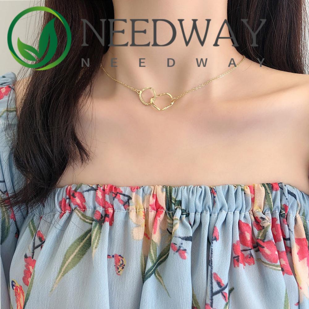 Needway  Women Necklace Personality Clavicle Chain Choker Irregular Double Ring Geometric Temperament Ladies Simple Neck Chain/Multicolor