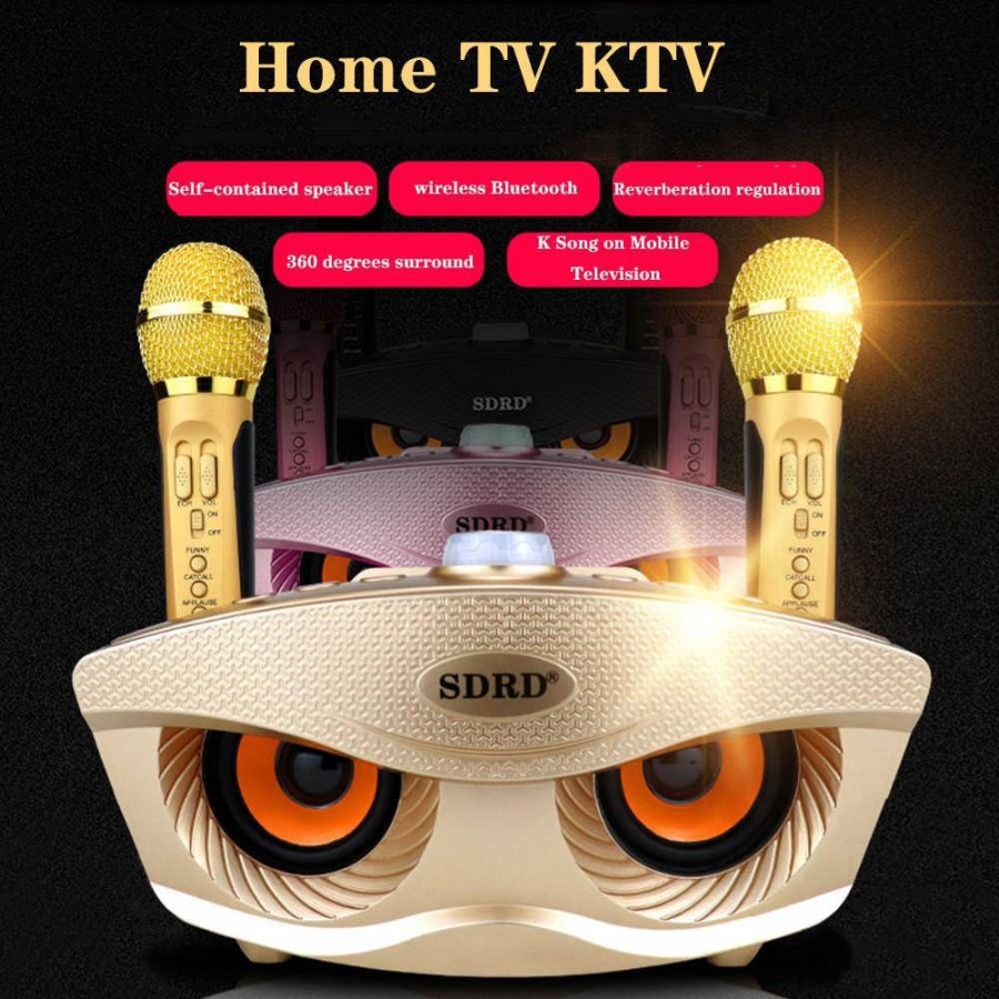 Speaker SDRD 306 Bluetooth Wireless Speaker Karaoke Merek SDRD 306 ORI 100%  Dual Microphone Wireless SDRD SD306 Mata Elang Motif OWL dapat 2 microphone duet karaoke