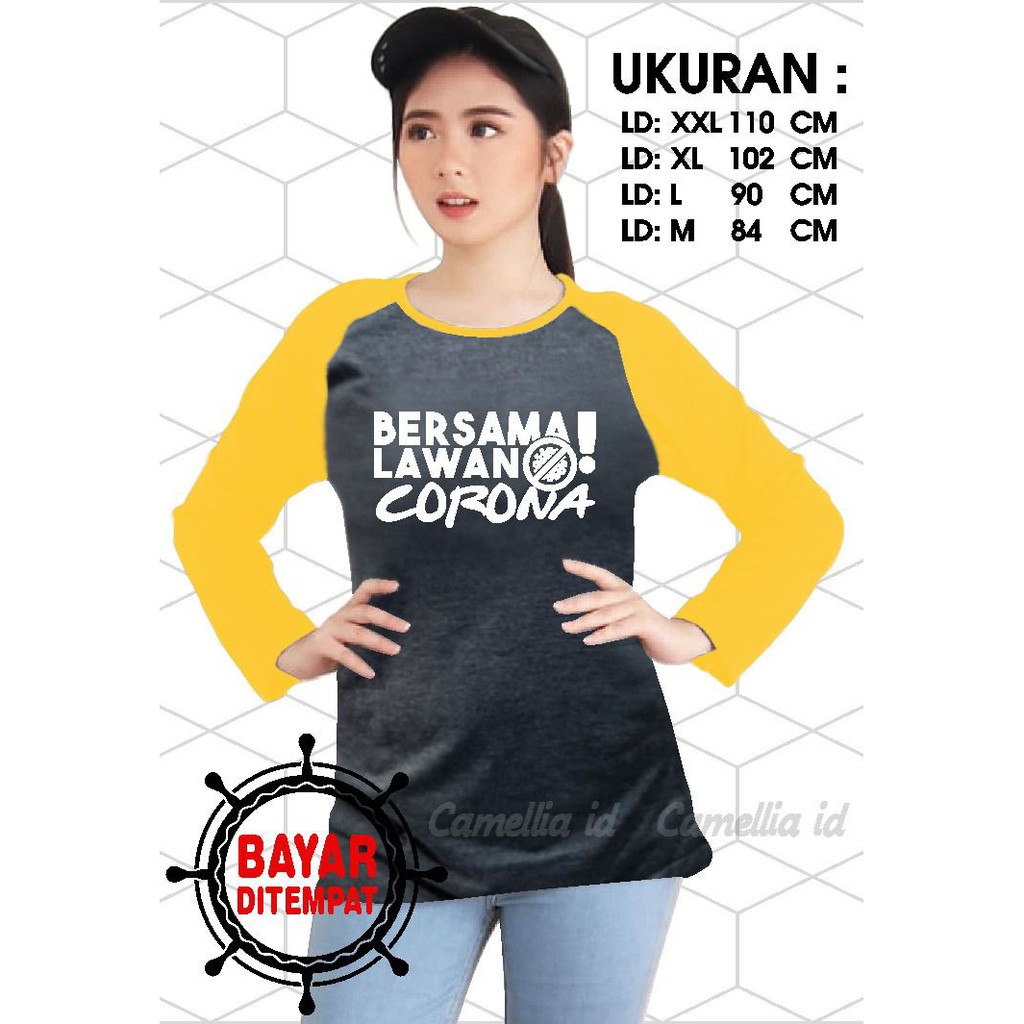 Kaos Raglan (CORONA)/Kaos Wanita Lengan Panjang/ Kaos Wanita/ Kaos Cewek/ Kaos Oblong/Misty