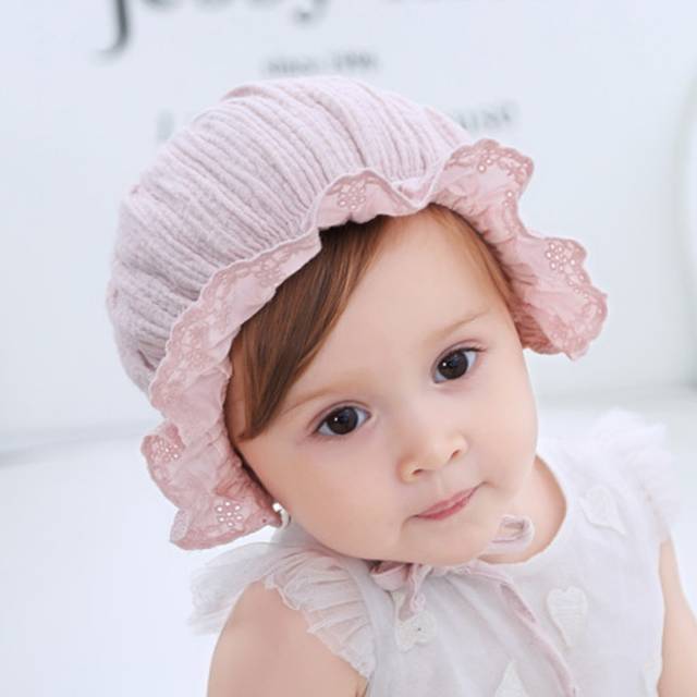 TP14-Topi Kupluk Bonet Noni Anak Bayi Perempuan Ruffle Renda Katun