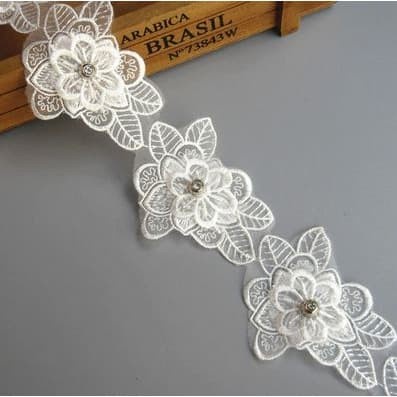 Lace Patch - White Flower Beading #29 (5pcs)