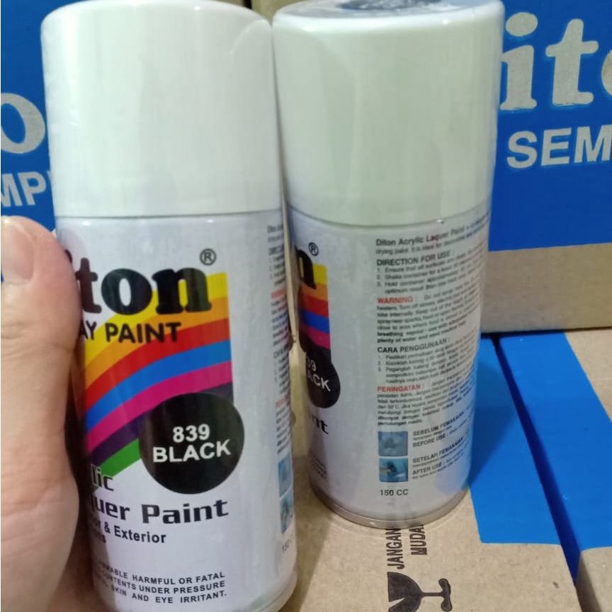 Pilox Cat Semprot DITON Spray Paint Acrylic Lacquer Paint - 839 Black / HItam Glossy / Hitam Mengkilap (150cc/Kecil)