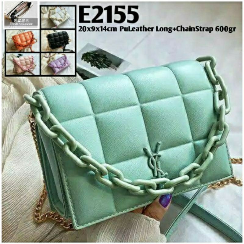 Gij. Flap Bag  E2155 1kg2 YSF CHUNKY CHAIN QUILTED SLING FLAP BAG Tas Selempang Wanita Import Batam 