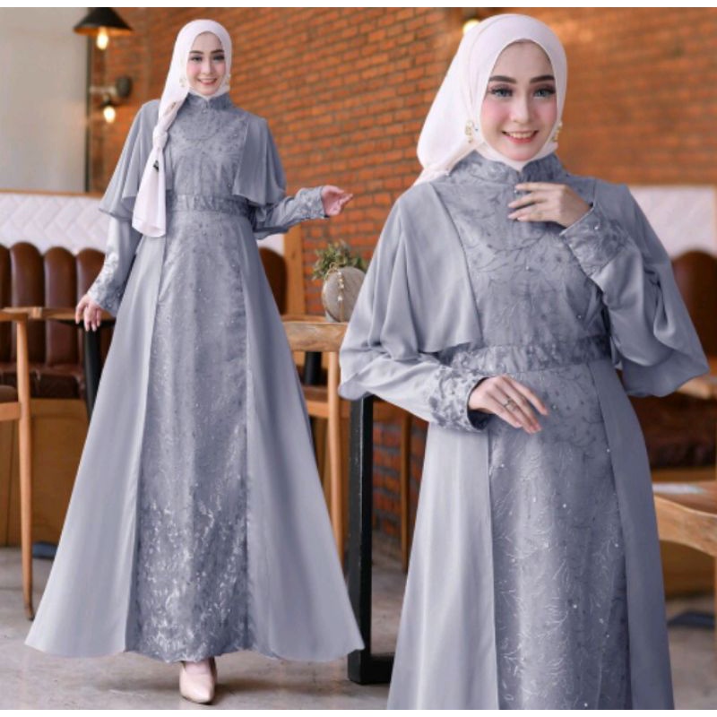 Latifa_Olshop21 - Mila Gamis Brukat Tile Seragam Gamis Pesta Kondangan Mewah Dress Muslim Wanita Jum