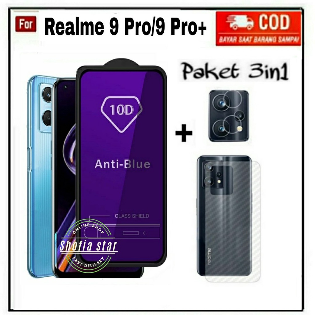 3IN1 TEMPERED GLASS BLUE LIGHT REALME 9 PRO 9 PRO PLUS TG LAYAR ANTIRADIASI KACA FULL COVER