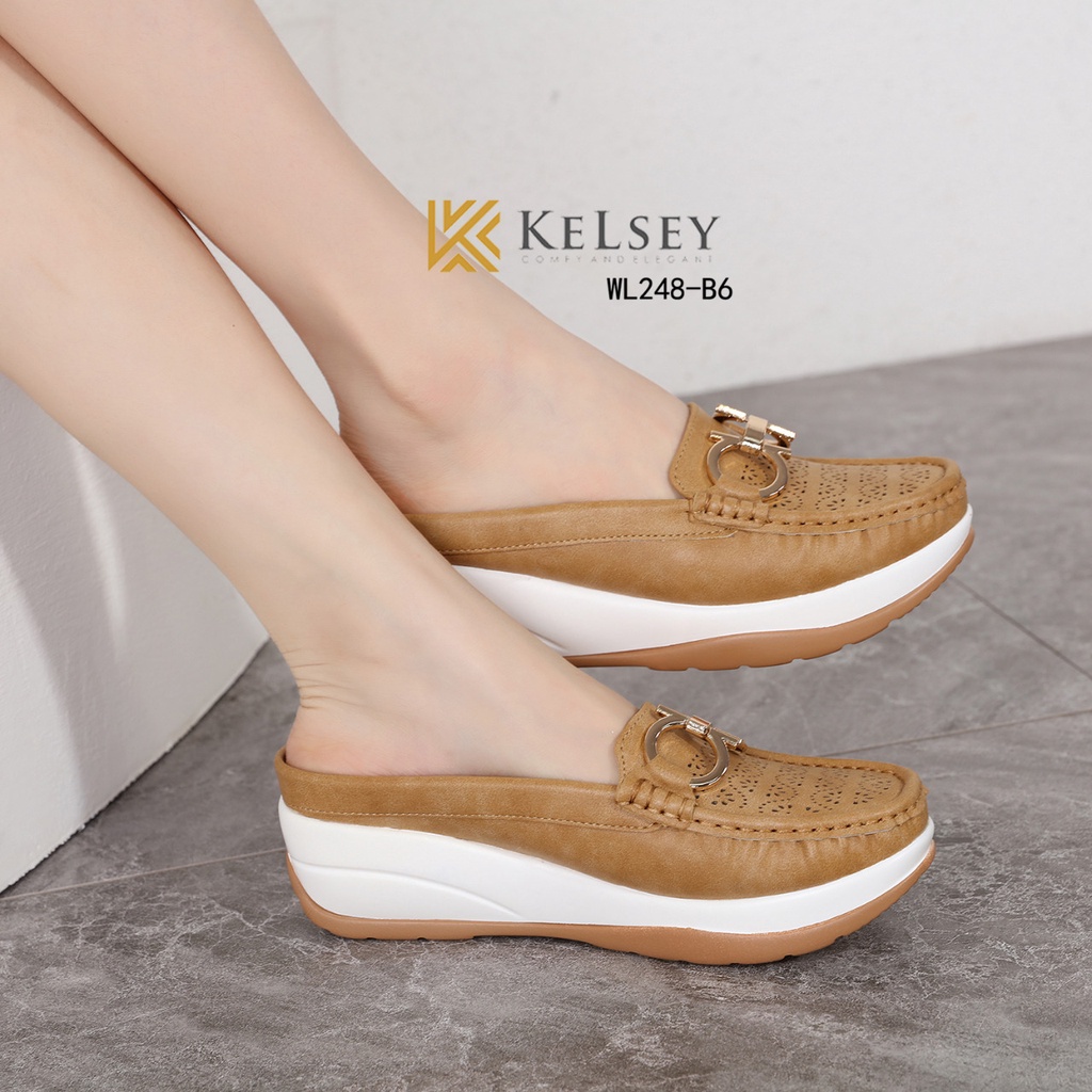 IMPORT ORIGINAL KELSEY WL248-B6WW Sepatu Wedges Shoes Murah Wanita Cewek Batam Navy HITAM BLACK BROW