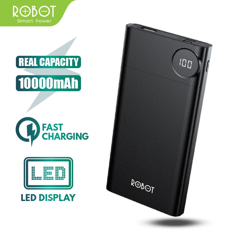 PowerBank ROBOT 10000mah RT190 2.4A Dual Input Port Type C &amp; Micro USB Original Fast Charging Real Capacity - Garansi Resmi 1 Tahun