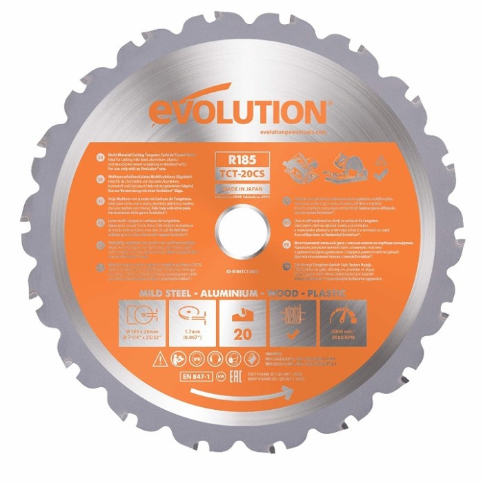 Circular Saw Blade Evolution 7-1/4 in. 185 x 20mm 20T Multipurpose