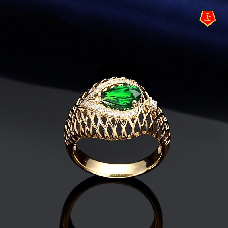 [Ready Stock]Fashion Elegant Hollow Jeweled Emerald Gold Ring