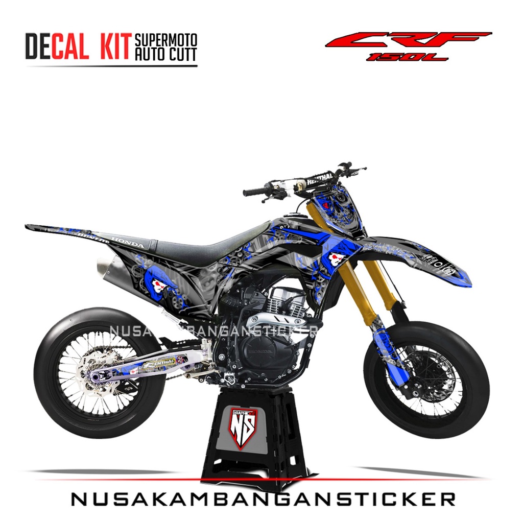 Decal Stiker Supermoto Motor Honda CRF 150 L Full Body Biru Motif Grafis Racing Team Sticker Kit Aut