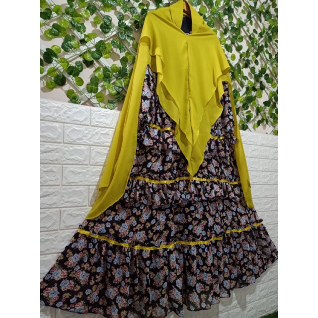 FASHA SYARI GAMIS SET KHIMAR CERUTY RENDA SUSUN CERUTI REMPEL BUSANA MUSLIM KLOK LEBAR GAMIS JUMBO