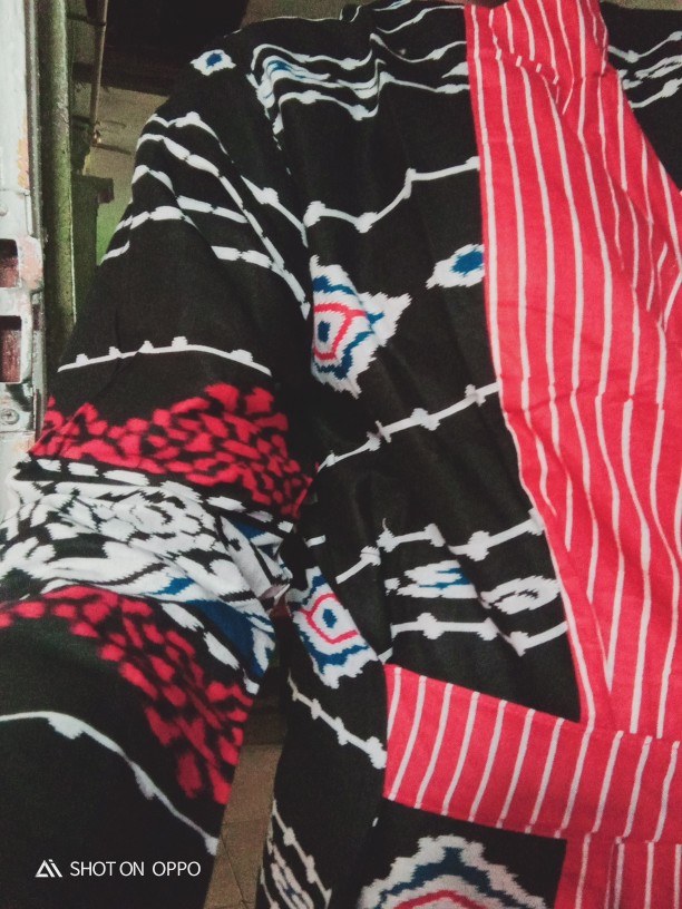 Tunik Batik Fanesa Peplum Tali Motif Asmat Songket Modern Kombinasi Merah Ziggy