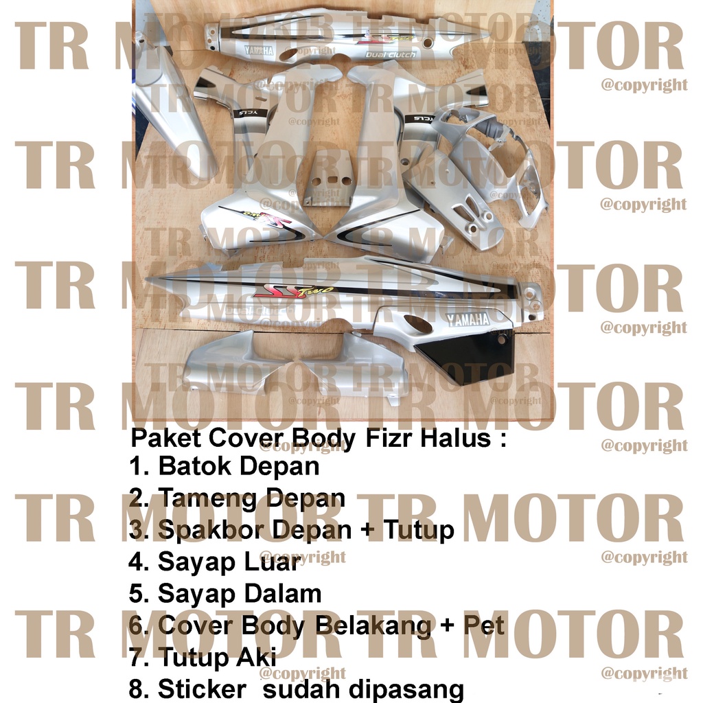 Cover Body Fizr F1zr  SS Two Silver Full Set Halus Cover Bodi Yamaha Fiz r