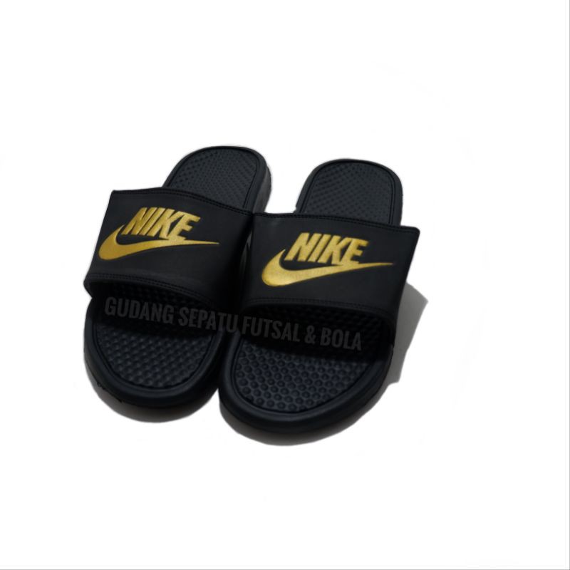 PROMO - Sandal Slop Bennasi Flip Flop-Black Army-Import-Hitam lis gold
