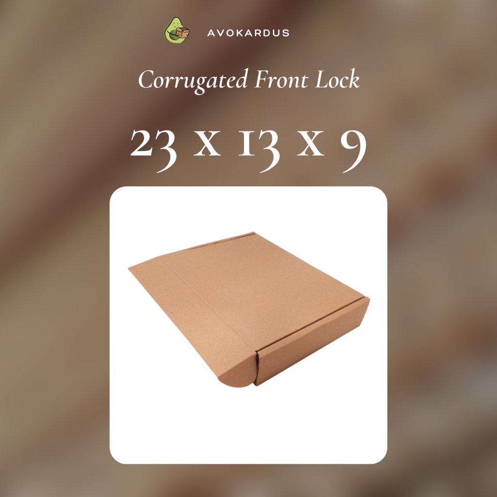

Kardus Corrugated Die Cut 23x13x9 Front Lock Kotak Dus