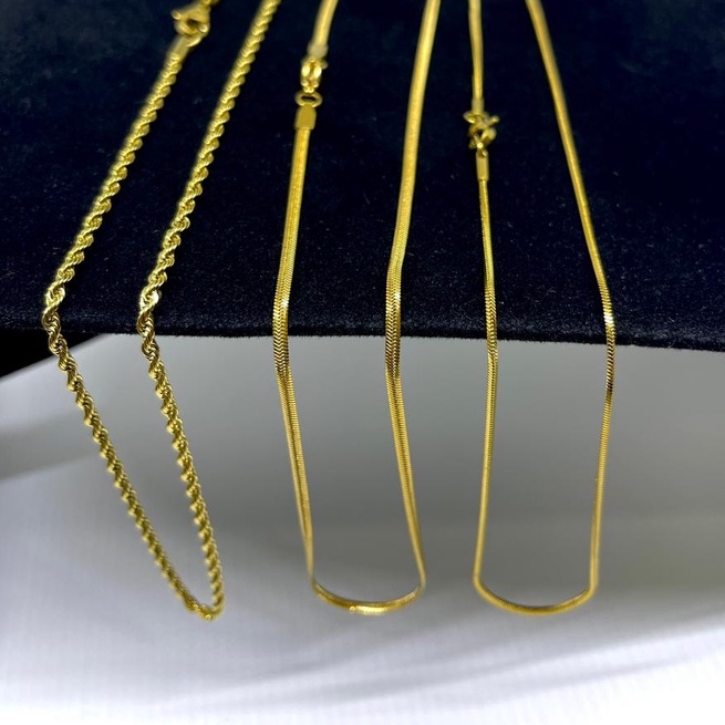 KALUNG TITANIUM GOLD POLOS , PIPIH , &amp; ULIR / KALUNG WANITA PRIA ANAK BERBAGAI MODEL TALI