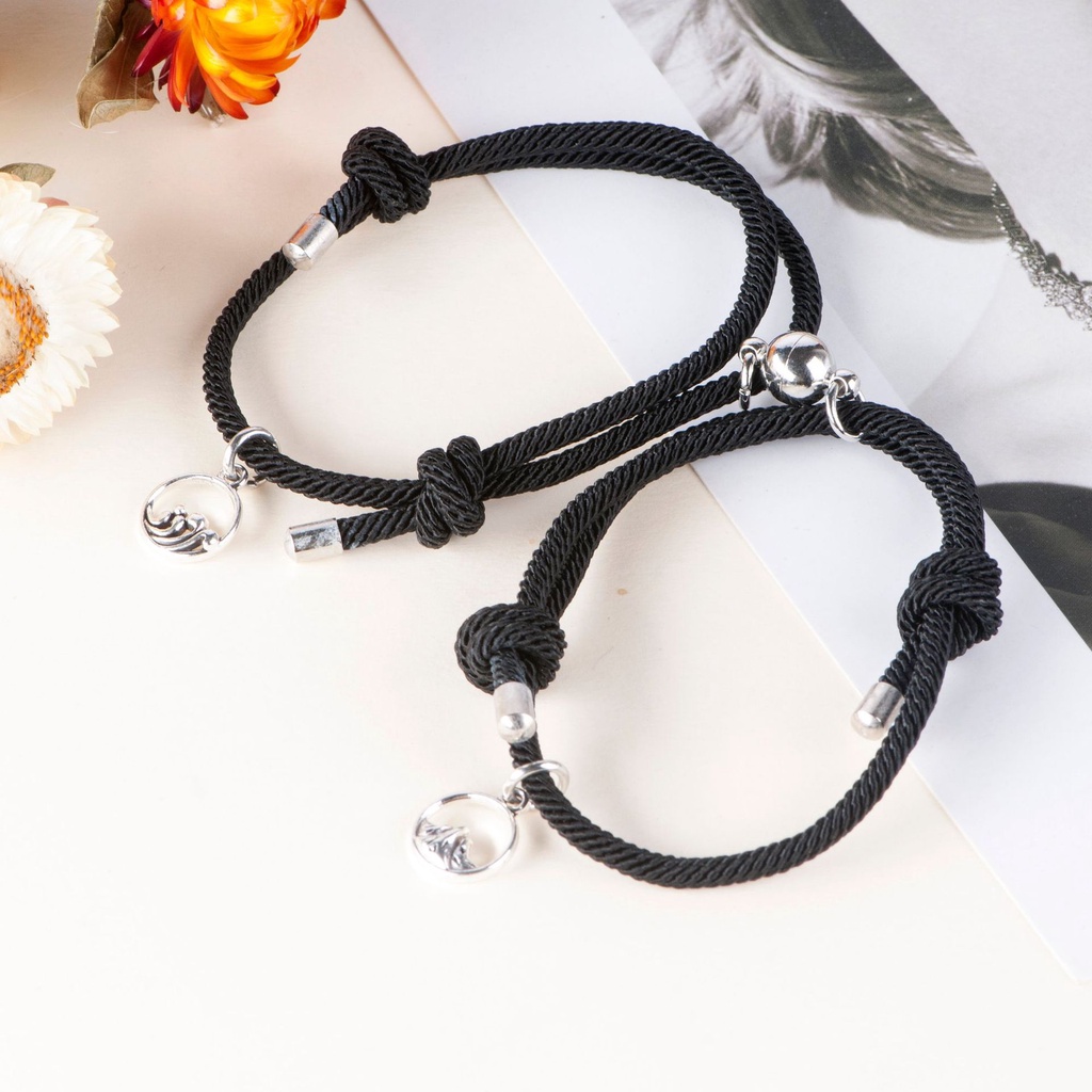 Gelang Tali Tenun Tangan Magnetik Desain Meet Forever Untuk Pasangan