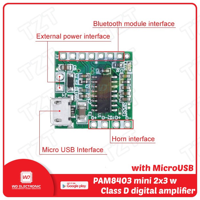 PAM8403 DC 5V Mini Class D 2x3W with MicroUSB