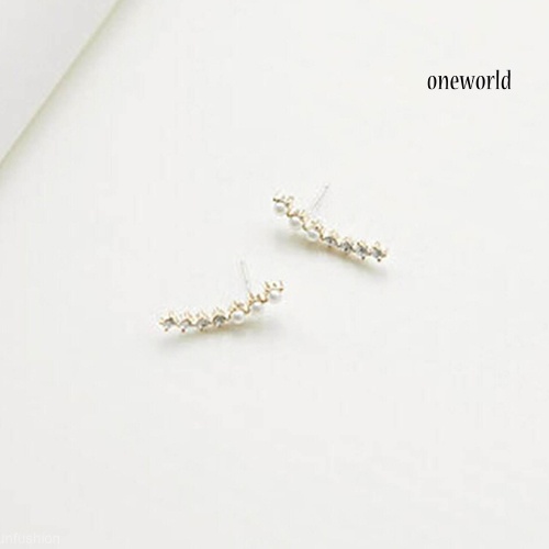 OW@ Fashion Girl Women Shiny Rhinestone Imitation Pearl Sweep Pin Earrings Jewelry