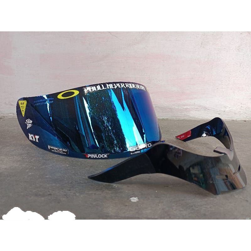 Paket Flat Visor Iridium kyt Rc7  + Spoiler KYT Rc7 R10 K2R K2rider /gratis stiker