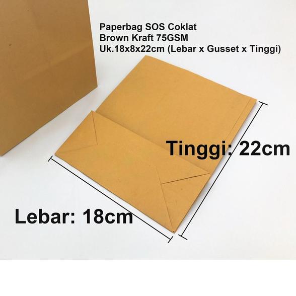 

◌ Paperbag SOS Kantong Kertas Coklat 18x8x22 M Souvenir Kraft Bag ♝