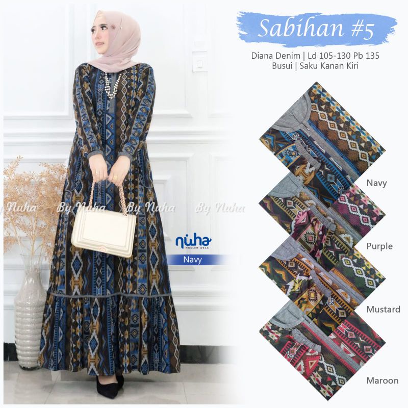 Sabihan #5 Gamis Jumbo Lebaran Wanita Bahan  Diana Denim ORI Nuha