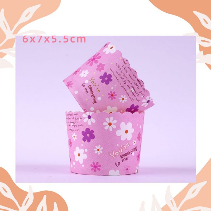 PAPER CUP MUFFIN TAHAN PANAS PINK FLOWER 50pcs