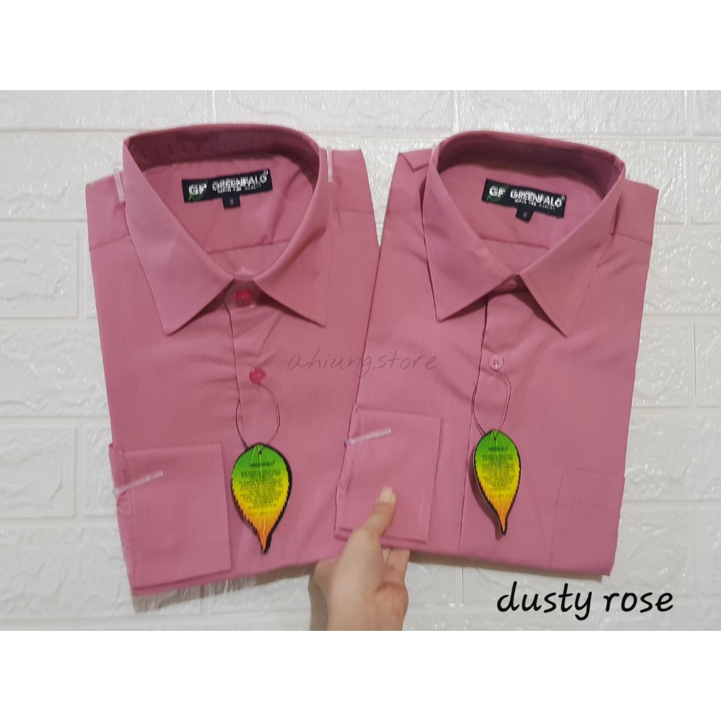 KEMEJA PRIA GREENFALO - KEMEJA POLOS LENGAN PANJANG PRIA WARNA DUSTY ROSE PINK