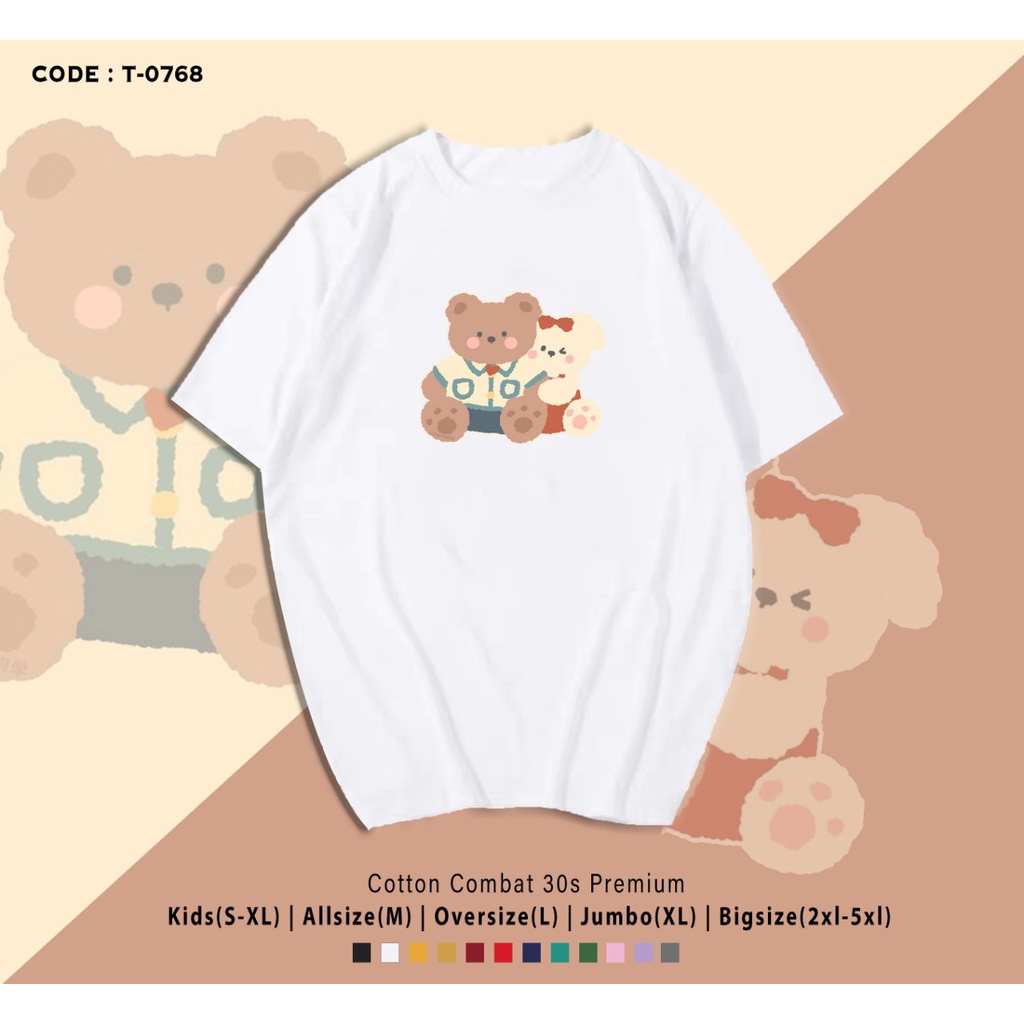 T-SHIRT UNISEX/ GAMBAR BEAR TWINS / IMPORT / KADO UNIK / BAHAN ADEM ADEM / KAOS SANTAI TERMURAH / CUSTOM TEE