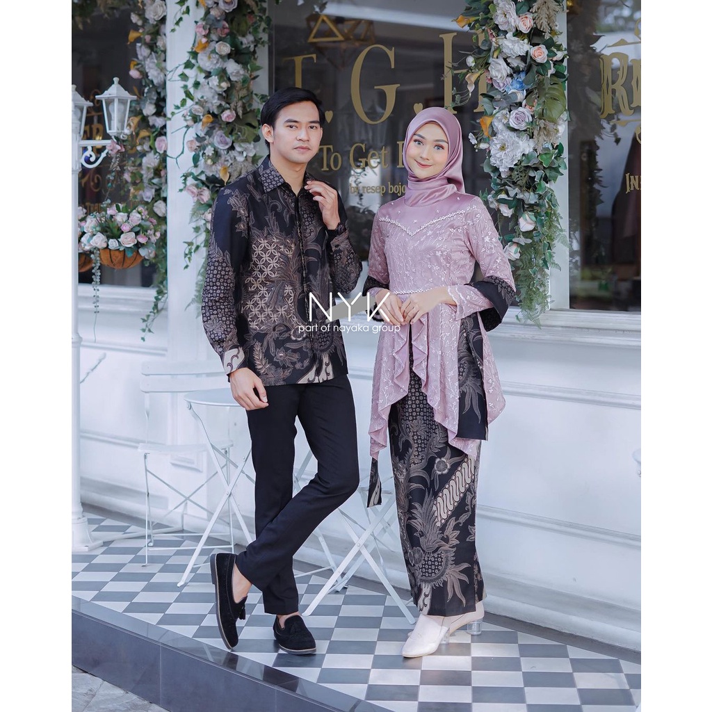 PAKAIAN COUPLE KEBAYA MODERN FARA - KEBAYA BROKAT TULLE  MUTIARA - BATIK COUPLE KEBAYA LAMARAN TUNANGAN - SERAGAM BRIDESMAID - COUPLE BATIK TUNIK SET LAFFEYA