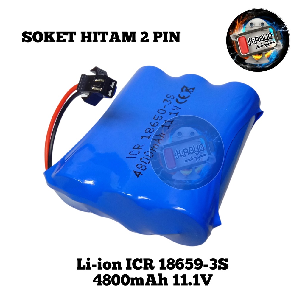 Baterai RC / Batre Speaker Bluethooth 3x Li-ion 18650-3S BMS 4800mAh 11,1V Soket Hitam 2 pin