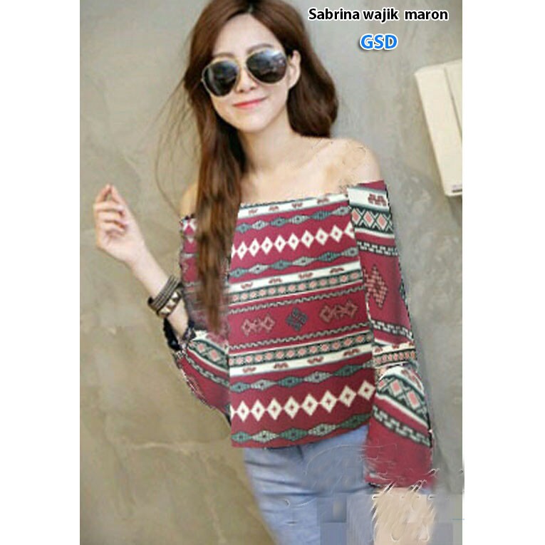 baju atasan wanita casual/blus songket twiscone/blus sabrina batik wanita/sabrina wajik
