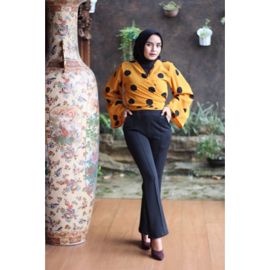 3A Fashion - Celana Cutbray List High Waist Scuba Premium Pinggang Full Karet