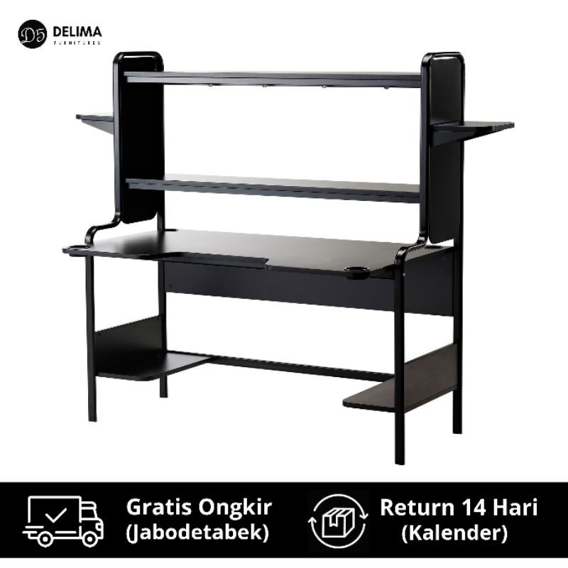 Meja Kerja Modern Meja Gamers Meja Komputer Meja Youtuber, Hitam