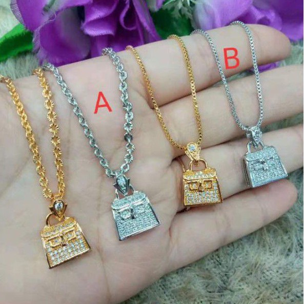 Kalung Permata tas pita cantik fashion premium elegant lapis emas silver & gold