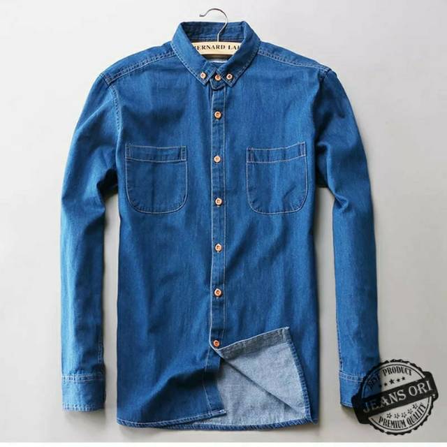 Baju pria kemeja jeans LTOS kemeja jeans pria distro lengan panjang