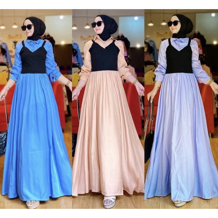 Basic Maxi Pink Lilac Casual Dress with Vest / Gamis Kerah Import dengan Rompi Hijab Friendly