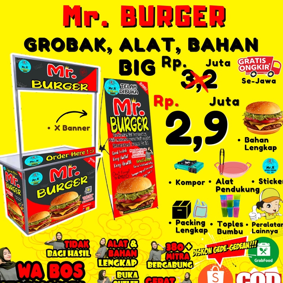 

Mr.BURGER|| MR.R CULLINARY (FRANCHAISE,PAKET USAHA,KEMITRAAN) GROBAK/BOOTH PORTABLE,ALAT LENGKAP, DAN BAHAN BAKU UTAMA