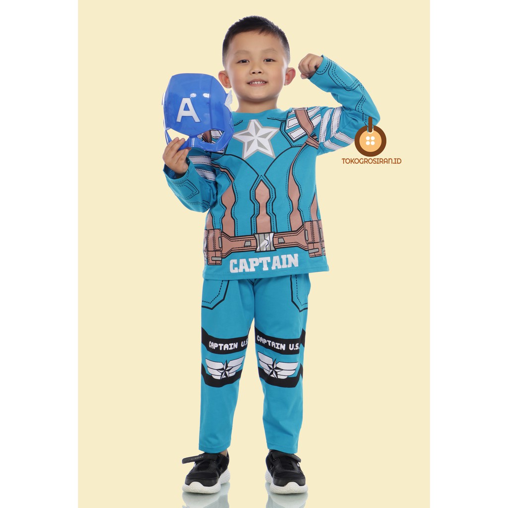 TOKOGROSIRAN.ID - SETELAN TOPENG KOSTUM ANAK LAKI CAPTAIN AMERICA GRATIS TOPENG BAJU ANAK LAKI