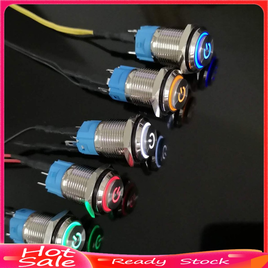 Waterproof 16mm Metal Self-Locking Switch Button with Bright LED Light Lamp