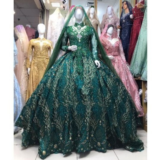 Gaun payung Hijau botol