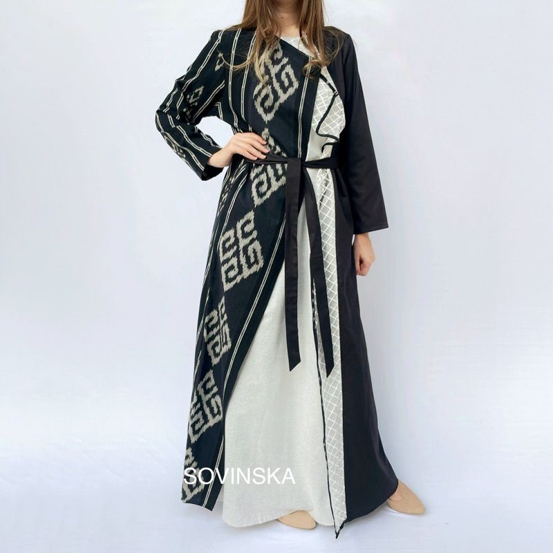 Gamis Tenun WTP 22 Hitam Baju wanita Baju Kondangan gaun acara gamis batik warna hitam Motif modern 
